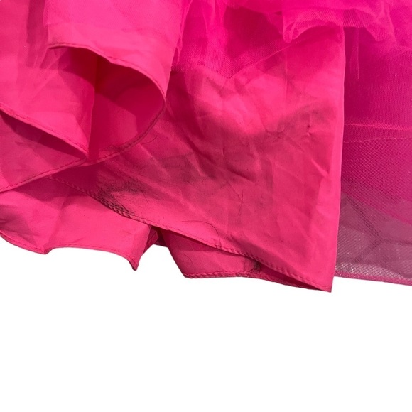 La Femme Neon Light Tulle Gown Bright Pink Size 4 Side Pockets Leg Slit Prom - Picture 11 of 11